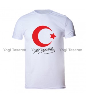 Ay Yıldızlı Atatürk İmzalı Tişört